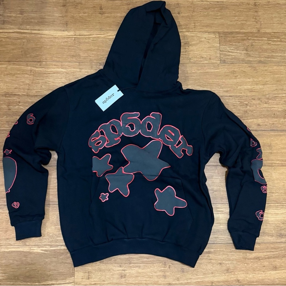 Black Hoodie with Red and Gray Star Design